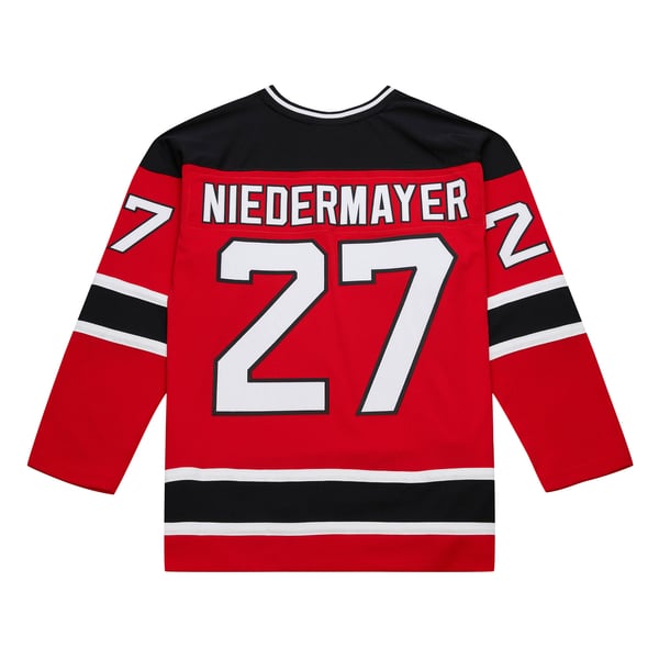 Men's New Jersey Devils Scott Niedermayer Mitchell & Ness Red Big & Tall 1999/00 Blue Line 2.0 Jersey - Image 4