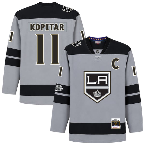 Men's Los Angeles Kings Anze Kopitar Mitchell & Ness Silver Big & Tall 2016/17 Captain Patch Power Play Jersey - Image 2