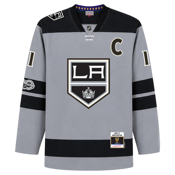 Men's Los Angeles Kings Anze Kopitar Mitchell & Ness Silver Big & Tall 2016/17 Captain Patch Power Play Jersey - Image 3
