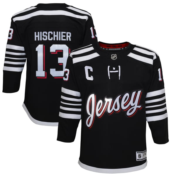 Youth New Jersey Devils Nico Hischier Black 2021/22 Alternate Premier Player Jersey - Image 2