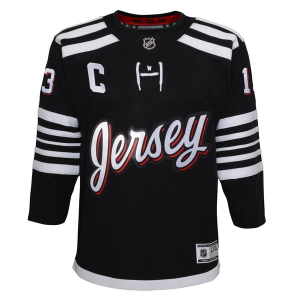 Youth New Jersey Devils Nico Hischier Black 2021/22 Alternate Premier Player Jersey - Image 3