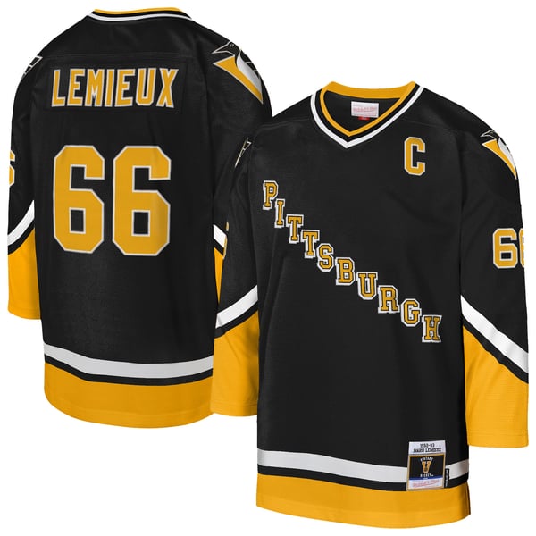 Youth Pittsburgh Penguins Mario Lemieux Mitchell & Ness Black 1992/93 Captain Patch Power Play Player Jersey - Image 1