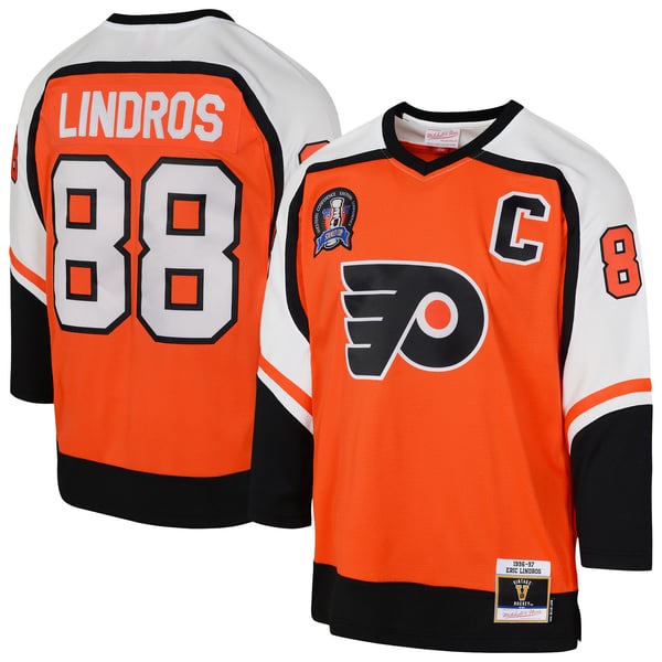 Youth Philadelphia Flyers Eric Lindros Mitchell & Ness Orange 1996/97 Power Play 2.0 Player Jersey with Captain Patch - Image 1