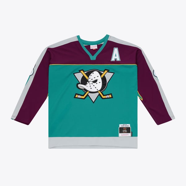 Men's Anaheim Ducks Teemu Selanne Mitchell & Ness Teal 1997/98 Alternate Captain Patch Power Play Jersey