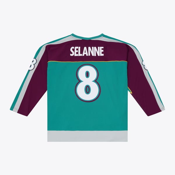 Men's Anaheim Ducks Teemu Selanne Mitchell & Ness Teal 1997/98 Alternate Captain Patch Power Play Jersey