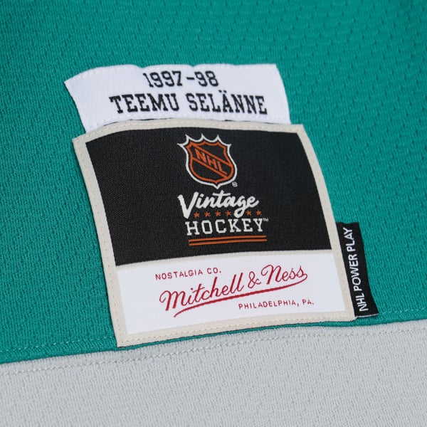 Men's Anaheim Ducks Teemu Selanne Mitchell & Ness Teal 1997/98 Alternate Captain Patch Power Play Jersey