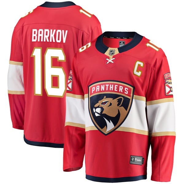 Men's Florida Panthers Aleksander Barkov Fanatics Red Captain Patch Home Breakaway Jersey - Image 1