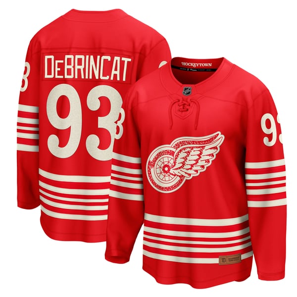 Men's Detroit Red Wings Alex DeBrincat Fanatics Red Centennial Breakaway Player Jersey - Image 1