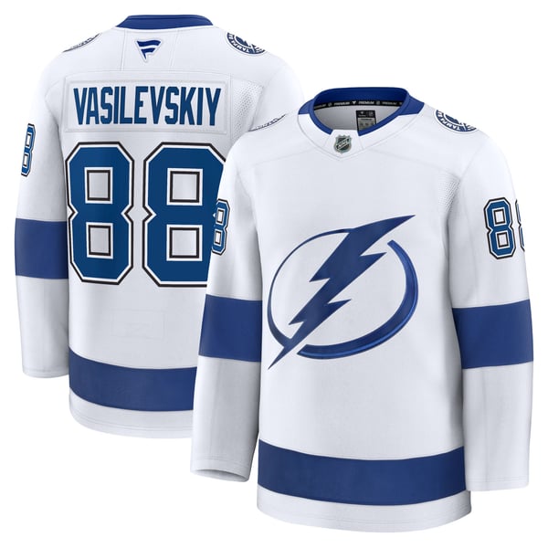 Men's Tampa Bay Lightning Andrei Vasilevskiy Fanatics White Away Premium Jersey - Image 1