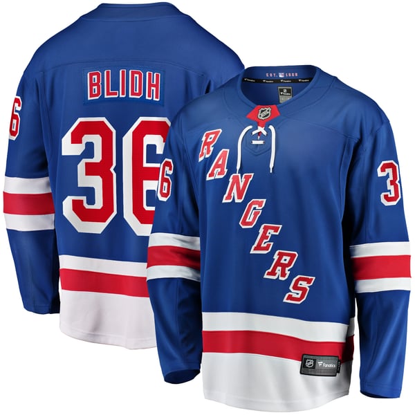 Men's New York Rangers Anton Blidh Fanatics Blue Home Breakaway Jersey - Image 2