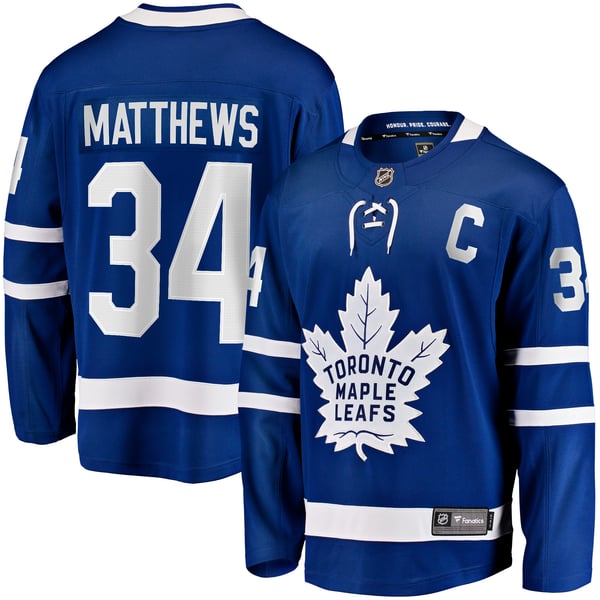 Men's Toronto Maple Leafs Auston Matthews Fanatics Blue Captain Patch Home Breakaway Player Jersey - Image 1