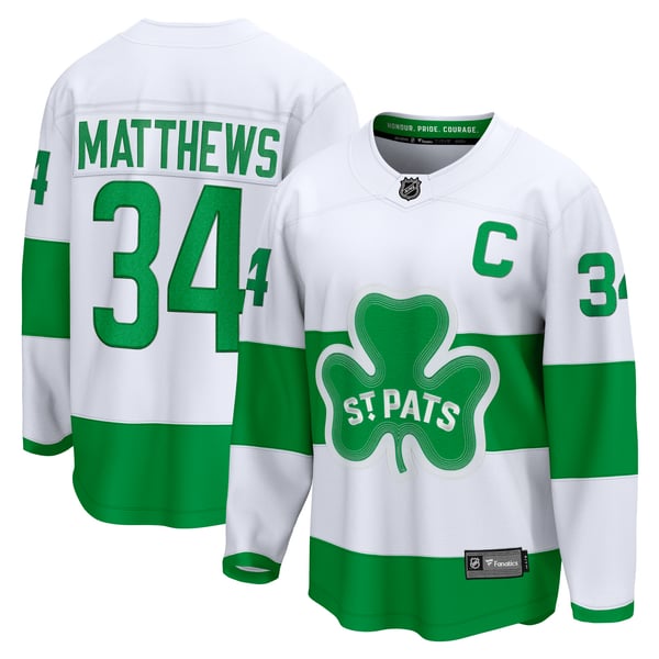 Men's Toronto Maple Leafs Auston Matthews Fanatics White St. Pats Captain Premier Breakaway Player Jersey - Image 2