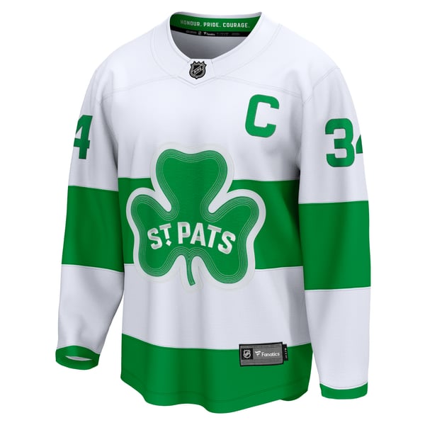 Men's Toronto Maple Leafs Auston Matthews Fanatics White St. Pats Captain Premier Breakaway Player Jersey - Image 3