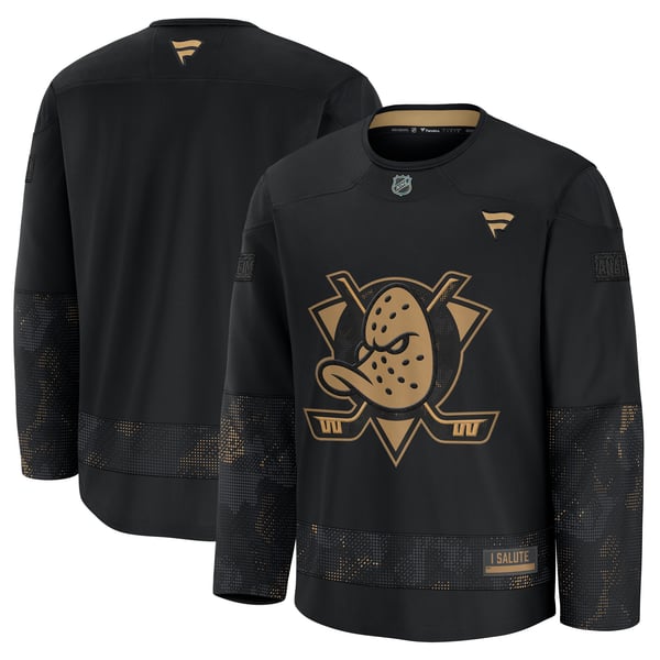 Men's Anaheim Ducks  Fanatics Black 2024 Military Appreciation Practice Jersey