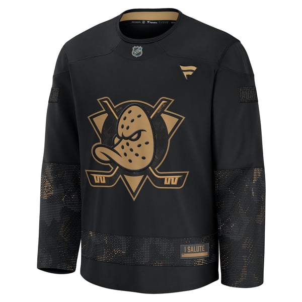 Men's Anaheim Ducks  Fanatics Black 2024 Military Appreciation Practice Jersey