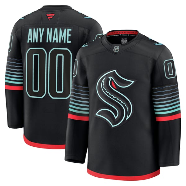 Men's Seattle Kraken Fanatics Black Alternate Premium Custom Jersey - Image 2