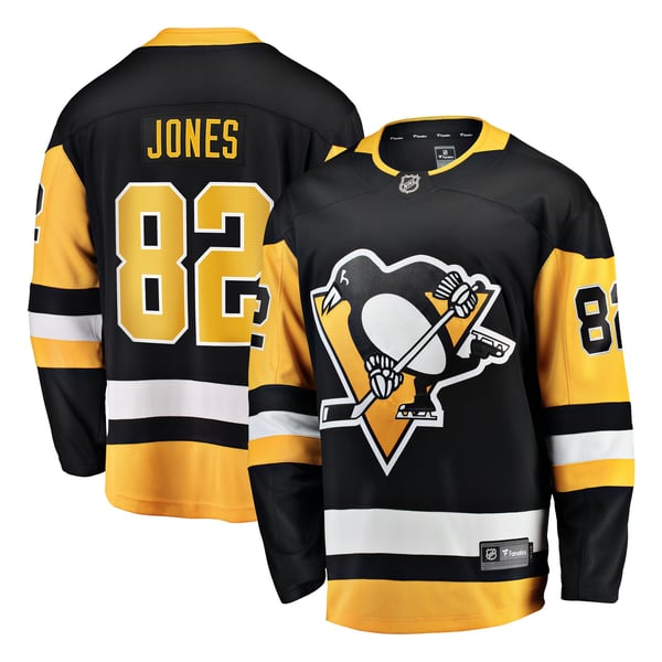Men's Pittsburgh Penguins Caleb Jones Fanatics Black Home Breakaway Jersey - Image 1