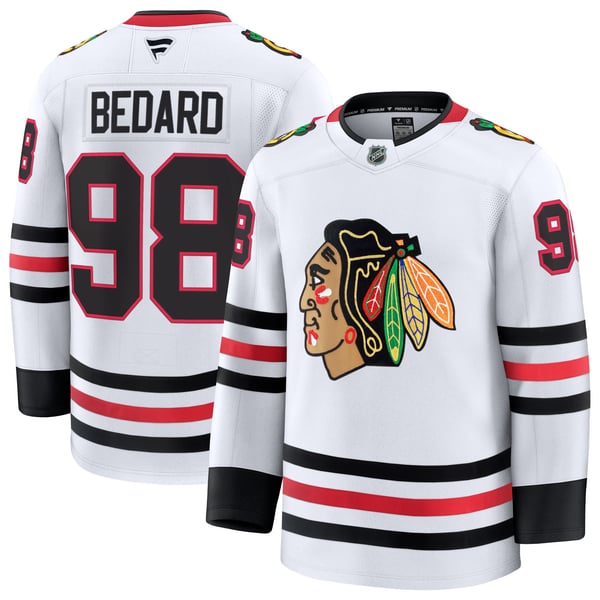 Men's Chicago Blackhawks Connor Bedard Fanatics White Away Premium Jersey - Image 2