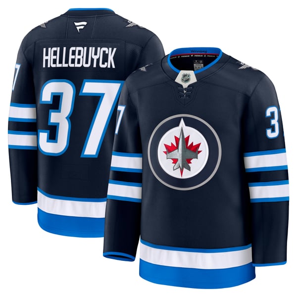 Men's Winnipeg Jets Connor Hellebuyck Fanatics Navy Home Premium Jersey - Image 2
