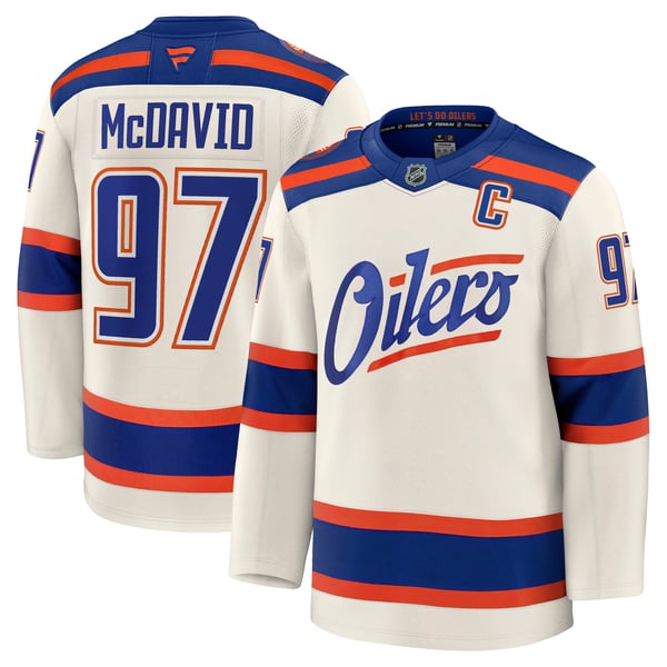 Men's Edmonton Oilers Connor McDavid Fanatics Light Beige Alternate Premium Jersey - Image 2