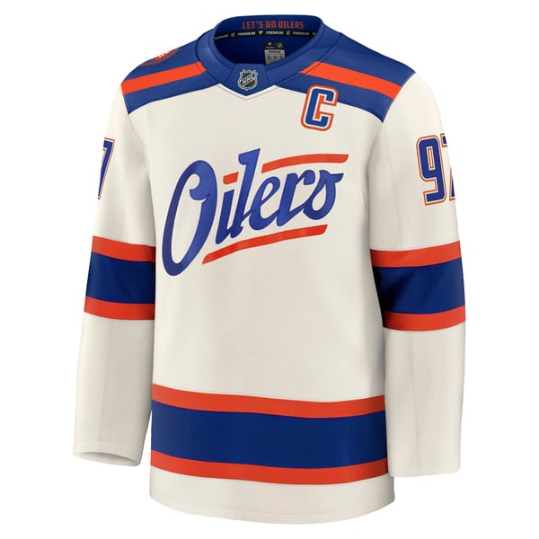 Men's Edmonton Oilers Connor McDavid Fanatics Light Beige Alternate Premium Jersey - Image 3