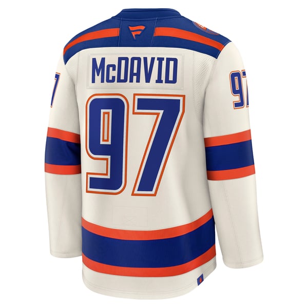 Men's Edmonton Oilers Connor McDavid Fanatics Light Beige Alternate Premium Jersey - Image 4