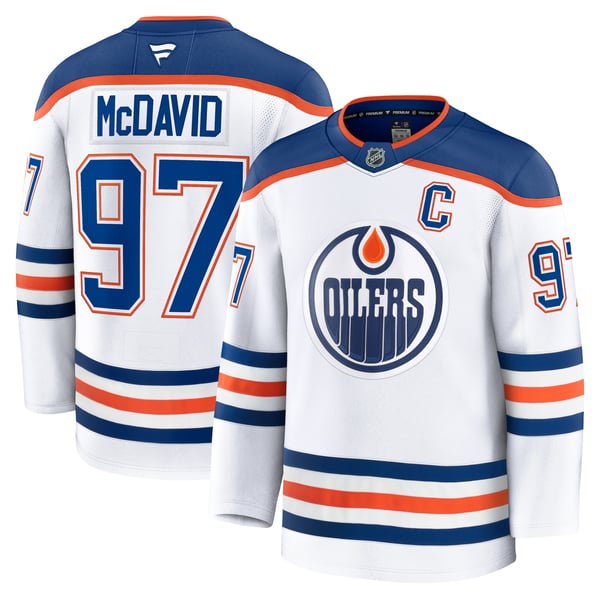Men's Edmonton Oilers Connor McDavid Fanatics White Away Premium Jersey - Image 1