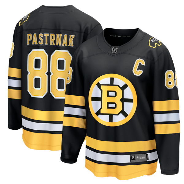 Men's Boston Bruins David Pastrnak Fanatics Black Home Captain Patch Breakaway Jersey