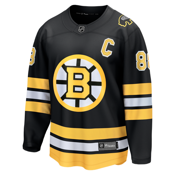 Men's Boston Bruins David Pastrnak Fanatics Black Home Captain Patch Breakaway Jersey
