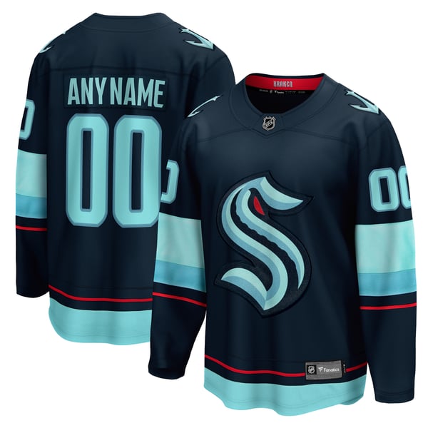 Men's Seattle Kraken Fanatics Deep Sea Blue Home  Breakaway Custom Jersey - Image 2