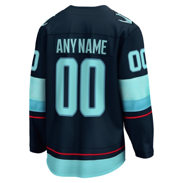 Men's Seattle Kraken Fanatics Deep Sea Blue Home  Breakaway Custom Jersey - Image 4