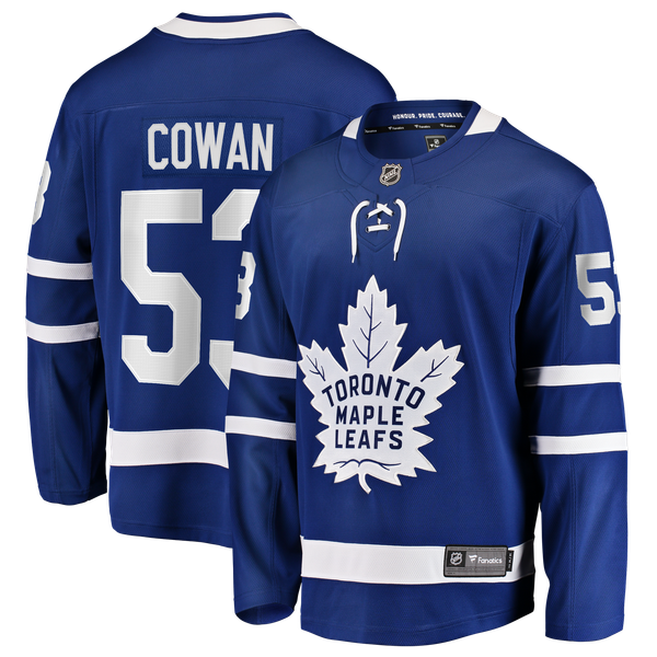 Men's Toronto Maple Leafs Easton Cowan Fanatics Blue Home Breakaway Jersey - Image 2