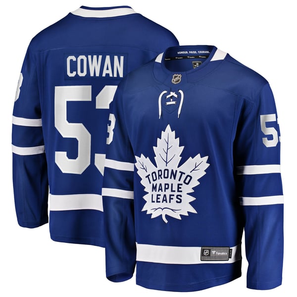 Men's Toronto Maple Leafs Easton Cowan Fanatics Blue Home Breakaway Jersey - Image 1