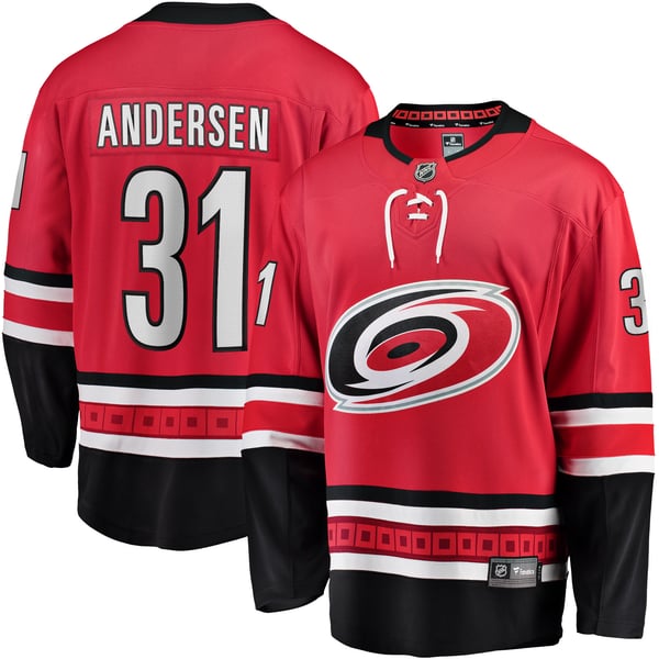 Men's Carolina Hurricanes Frederik Andersen Fanatics Red Alternate Breakaway Player Jersey - Image 2