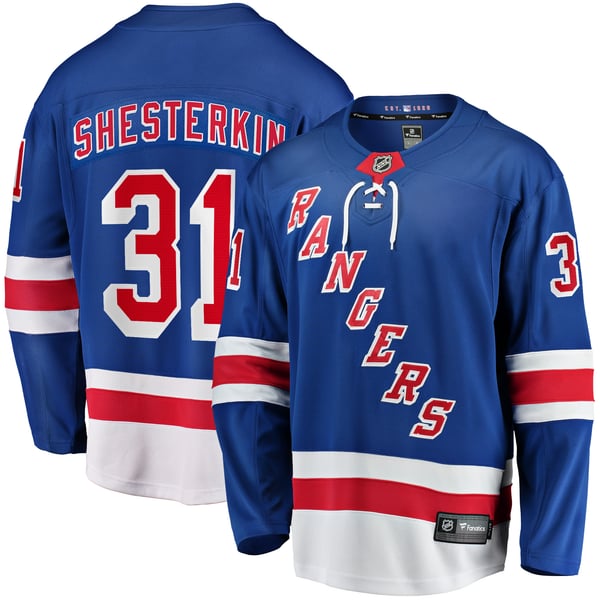 Men's New York Rangers Igor Shesterkin Fanatics Blue Home Breakaway Player Jersey - Image 1