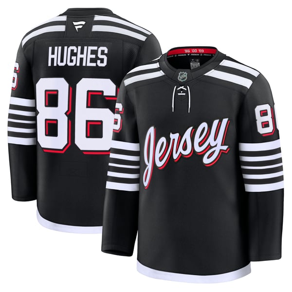 Men's New Jersey Devils Jack Hughes Fanatics Black Alternate Premium Jersey - Image 2