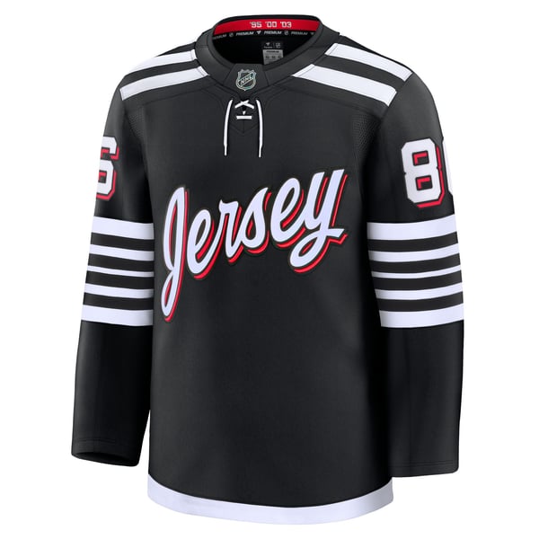 Men's New Jersey Devils Jack Hughes Fanatics Black Alternate Premium Jersey - Image 3