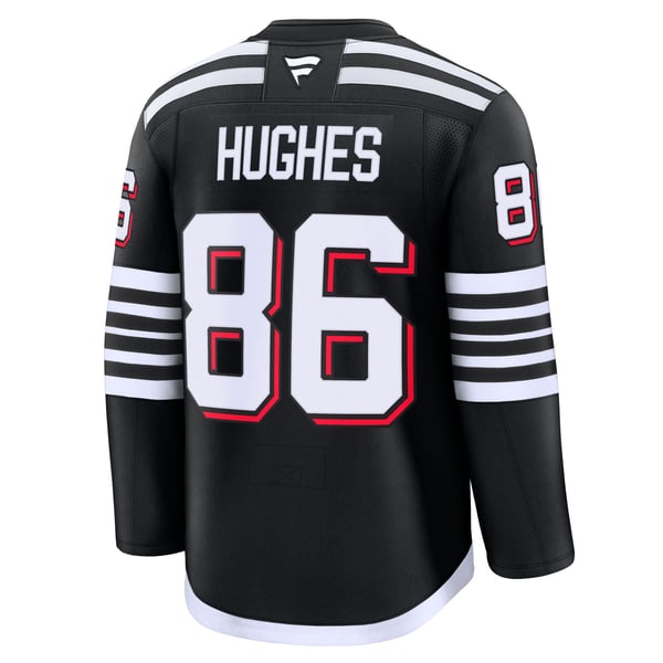 Men's New Jersey Devils Jack Hughes Fanatics Black Alternate Premium Jersey - Image 4