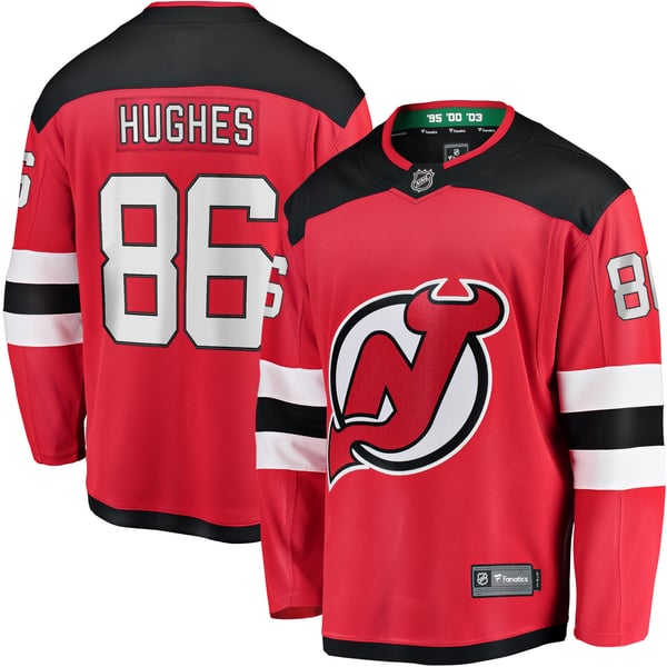 Men's New Jersey Devils Jack Hughes Fanatics Red Breakaway Player Jersey - Image 2