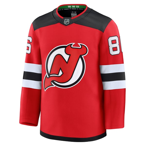 Men's New Jersey Devils Jack Hughes Fanatics Red Home Premium Jersey - Image 3