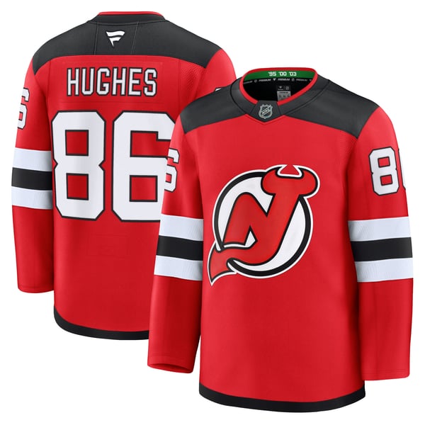 Men's New Jersey Devils Jack Hughes Fanatics Red Home Premium Jersey - Image 1