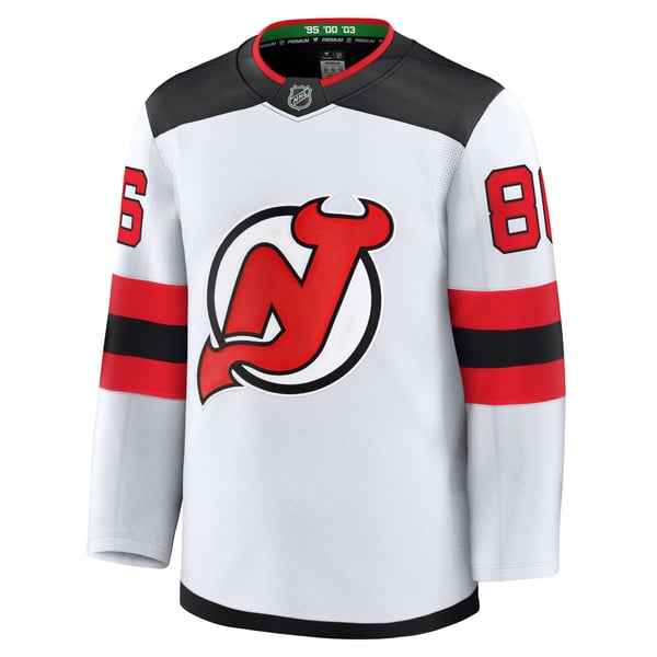 Men's New Jersey Devils Jack Hughes Fanatics White Away Premium Jersey - Image 3