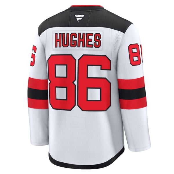 Men's New Jersey Devils Jack Hughes Fanatics White Away Premium Jersey - Image 4