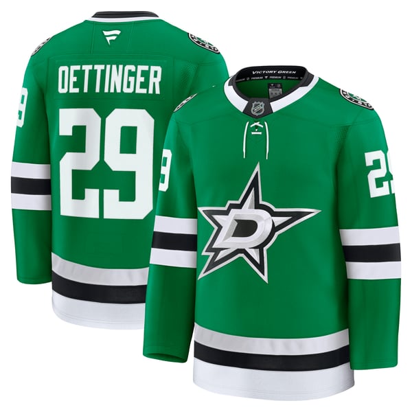 Men's Dallas Stars Jake Oettinger Fanatics Kelly Green Home Premium Jersey - Image 2