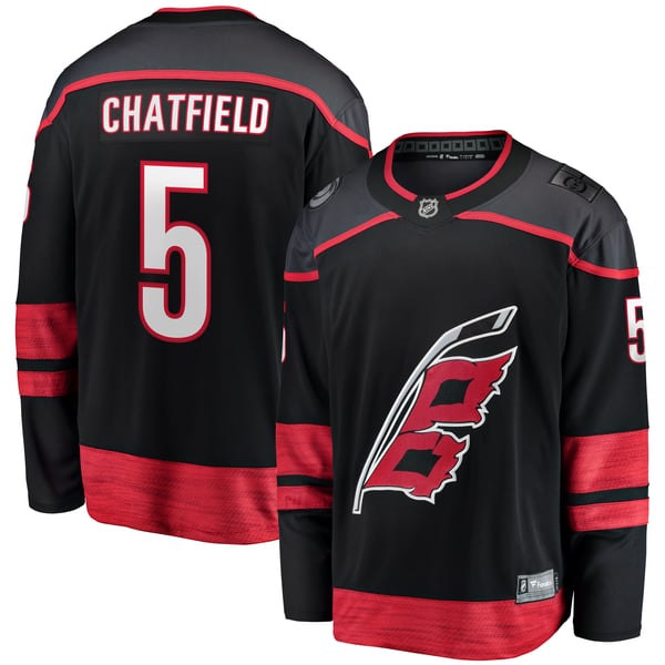 Men's Carolina Hurricanes Jalen Chatfield Fanatics Black Home Premier Breakaway Player Jersey - Image 2
