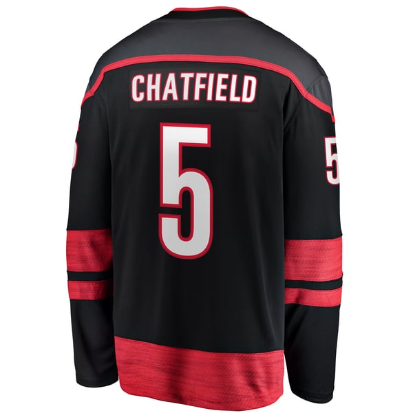 Men's Carolina Hurricanes Jalen Chatfield Fanatics Black Home Premier Breakaway Player Jersey - Image 4