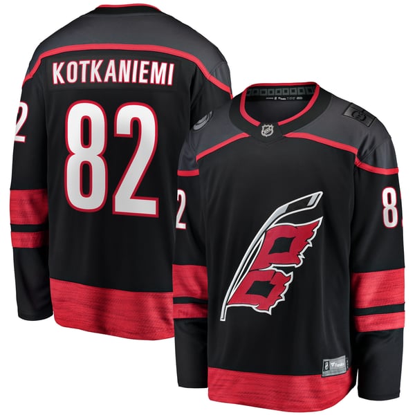 Men's Carolina Hurricanes Jesperi Kotkaniemi Fanatics Black Home Breakaway Player Jersey - Image 1
