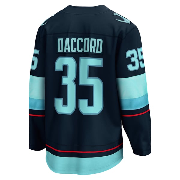 Men's Seattle Kraken Joey Daccord Fanatics Deep Sea Blue Home Breakaway Player Jersey - Image 4
