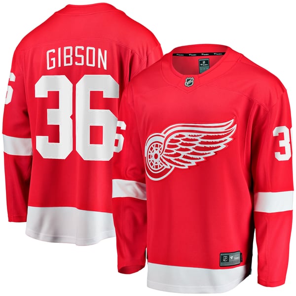 Men's Detroit Red Wings John Gibson Fanatics Red Home Breakaway Jersey - Image 2