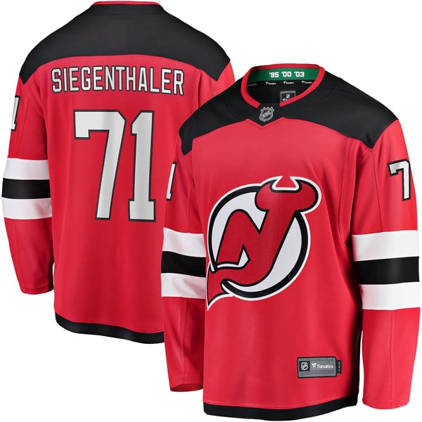 Men's New Jersey Devils Jonas Siegenthaler Fanatics Red Home Breakaway Player Jersey - Image 1